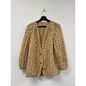 Vintage Marshall Field & Company Sweater Womens 40 Beige Chunky Cardigan Italy